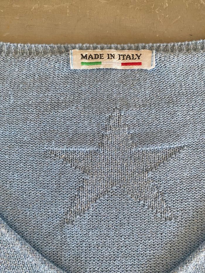 Pull Made in Italy bleu ciel argenté avec étoiles taille M - photo numéro 9