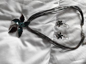 Collier et boucles d'oreilles bleu et marron