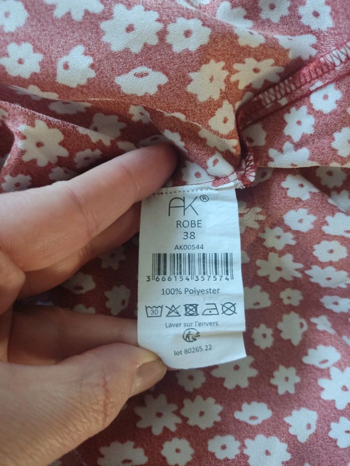 Robe mi-longue manches longues col chemise motif fleuri blanc et terracotta taille 38 Anna Karel - photo numéro 8