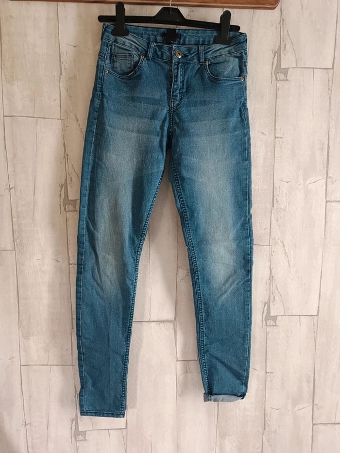 Jean slim taille haute bleu