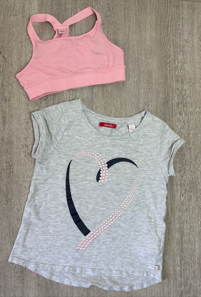 T-shirt sport effet 2 en 1 motif cœur - taille 6 ans - 116cm - photo numéro 2