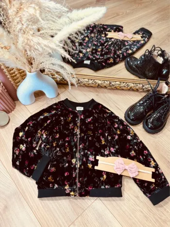 Taille 4 ans veste velours bandeau fille TAO noire rose moutarde * Flowers * 💐