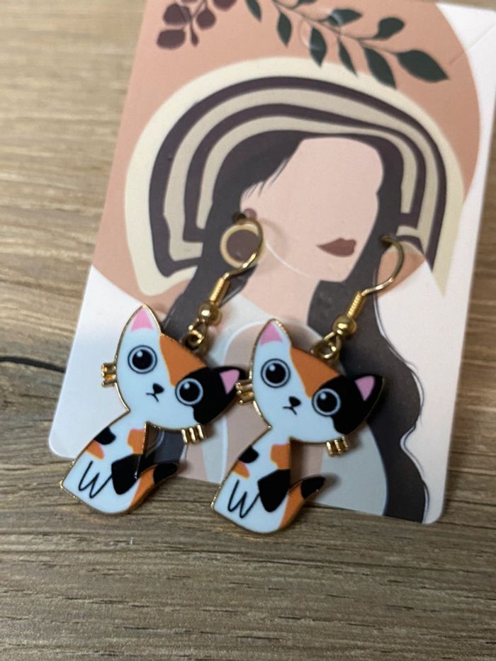 Boucles d oreilles chat acier - photo numéro 3