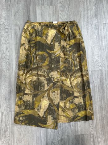 Jupe portefeuille kaki et beige en lin Vintage T48 4XL