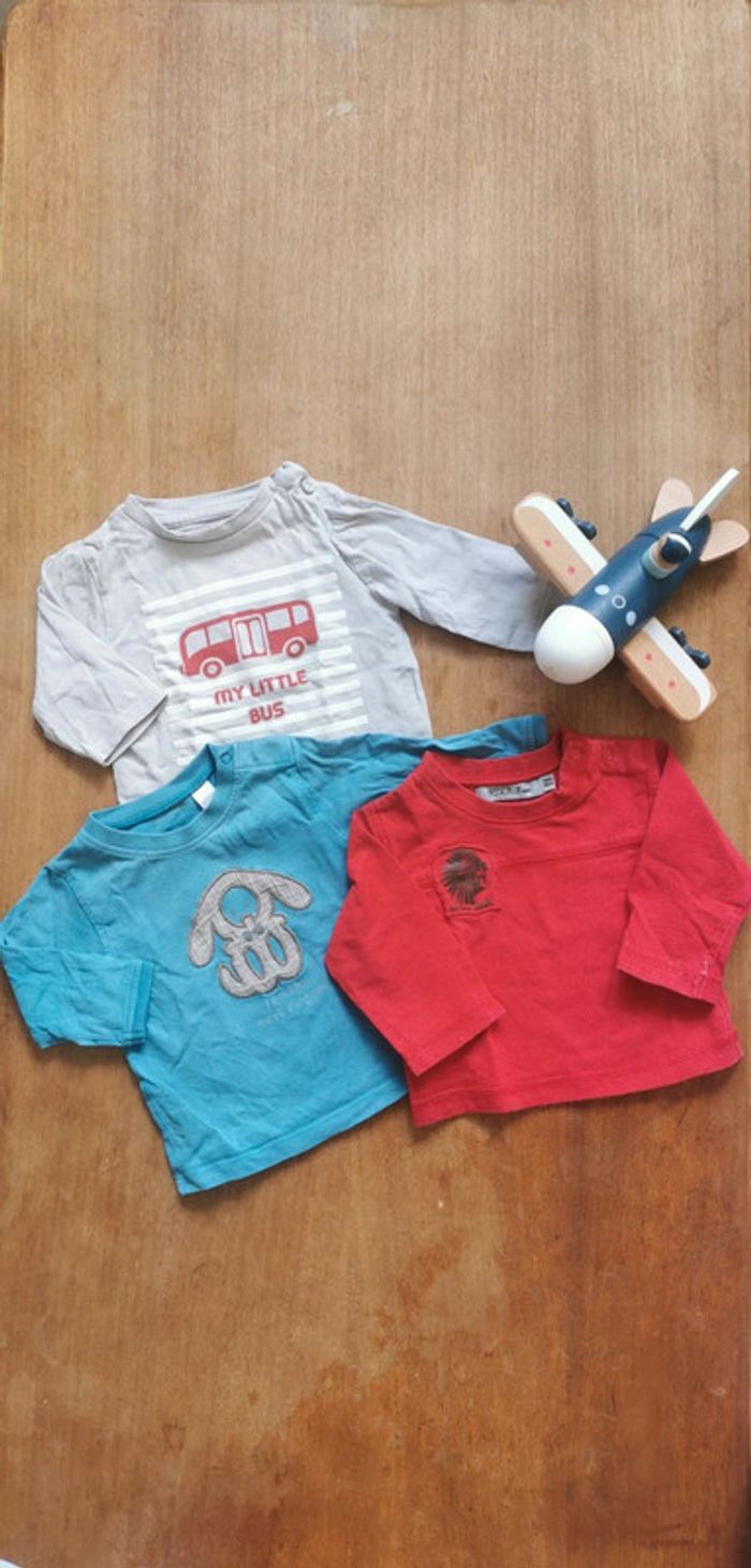 🌼 Lot Obaïbi Tape à L'Oeil 🇨🇵 coton tee-shirt manches longues 3mois 60cm garçon 👶