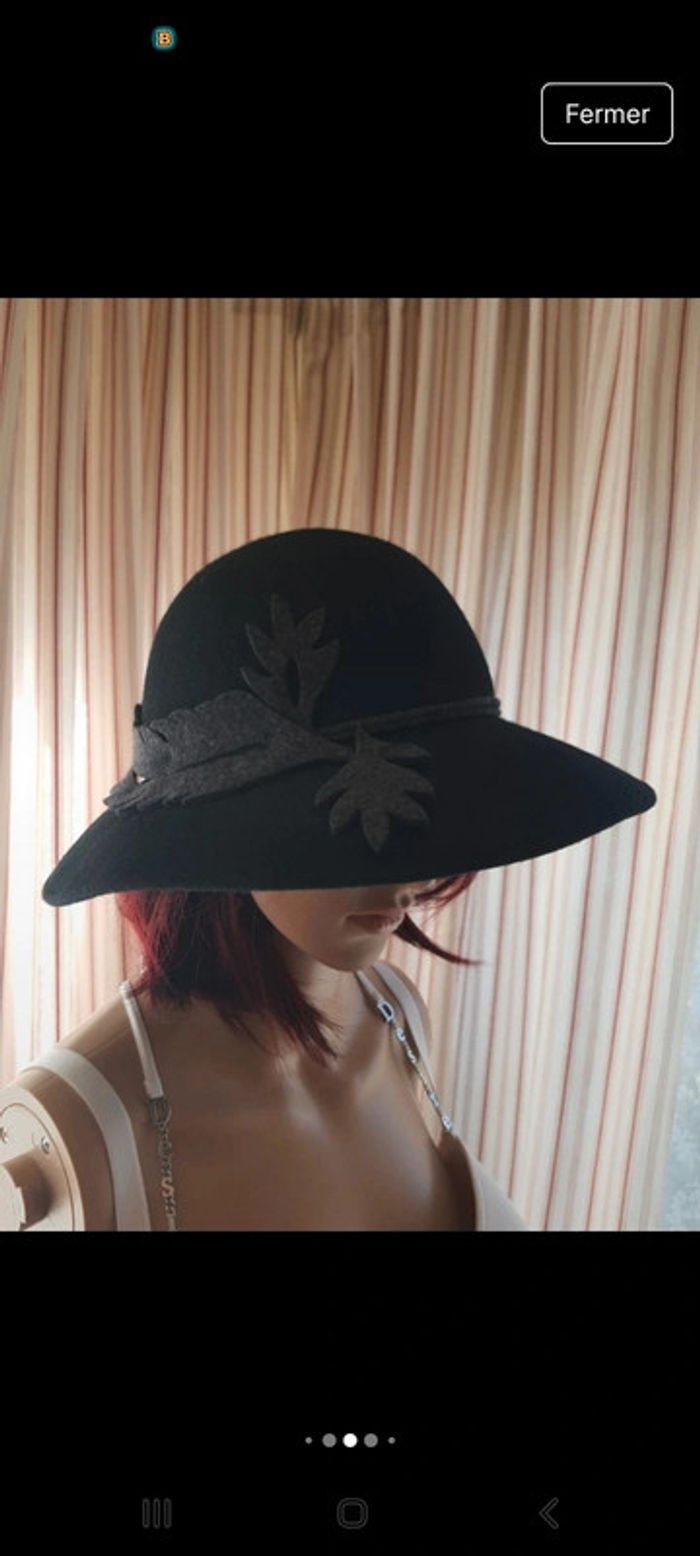 Chapeau femme noir en 100% laine 56cm - photo numéro 3
