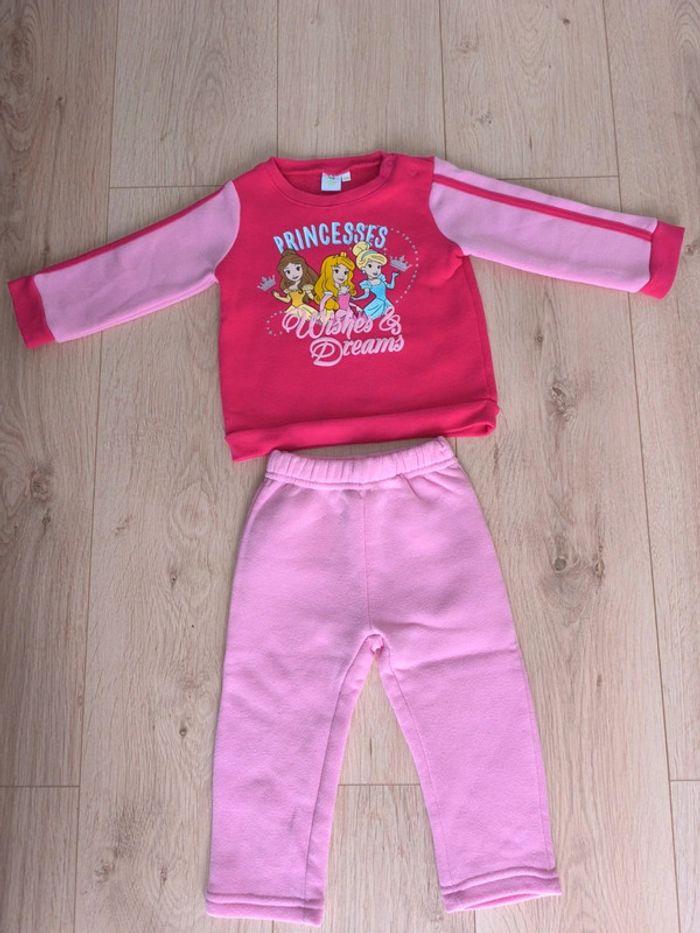 Ensemble sweat et jogging molletonnés Fille Princesses Disney rose - 18 mois