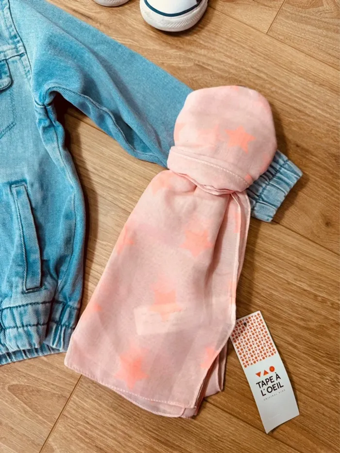 Taille 5-6 ans veste en jean et chèche fille bleue rose 🌺 - photo numéro 4