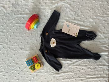 pyjama grenouillère en velours marine broderie ours devant 6 mois obaibi