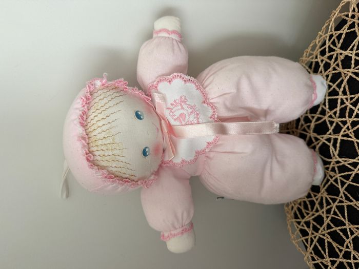 Ancien doudou poupée chiffon rose blanc pois MUNDIA - photo numéro 6