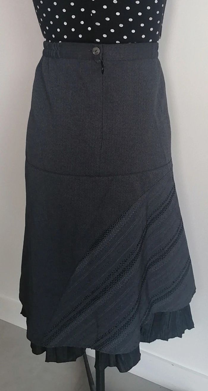 Jupe longue gris foncé broserie Taille 5XL Vintage - photo numéro 5