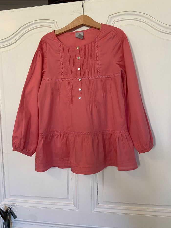 Blouse volantée Cyrillus rose corail taille 8 ans neuve - photo numéro 2