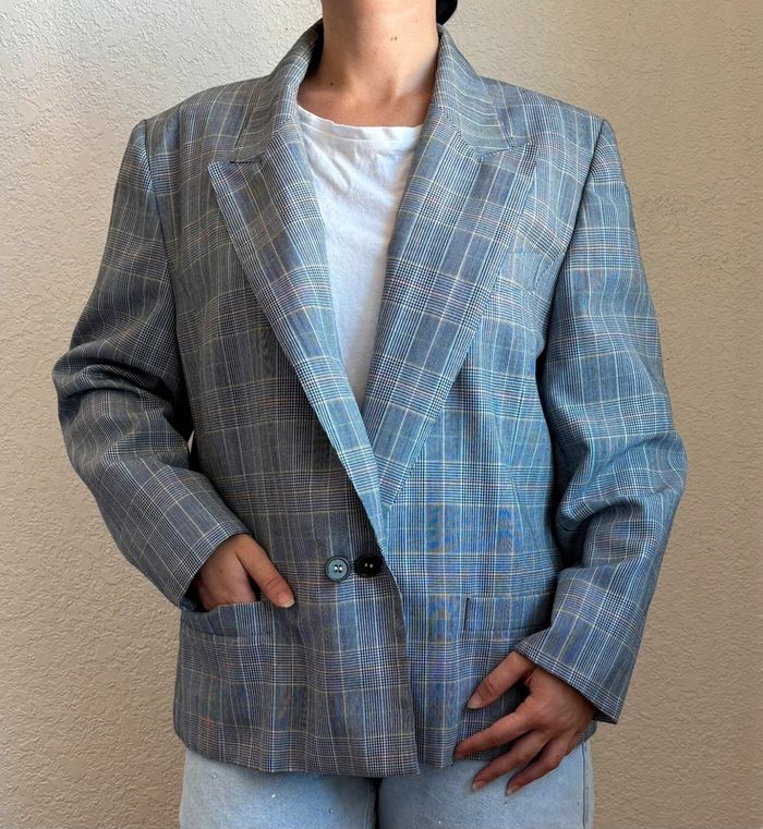 Veste blazer motif prince de galle carreaux gris noir Weinberg Paris vintage 90s taille L/XL - photo numéro 2