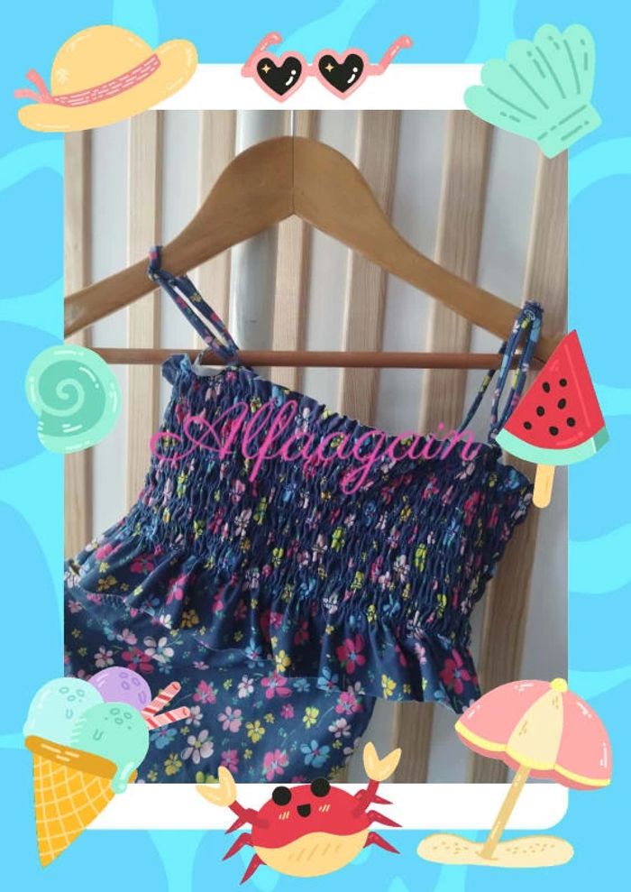 Maillot de bain bleu fleuri neuf 10ans - photo numéro 3