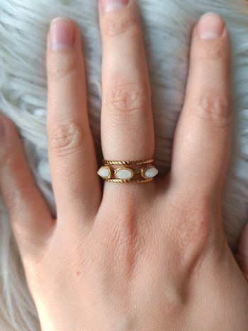 Bague dorée en acier inoxydable multirangs pierres naturelles Ikita Neuf