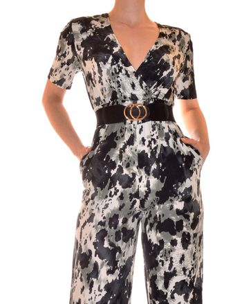 combinaison motif noir et blanc gris tacheté manches courtes col V taille S