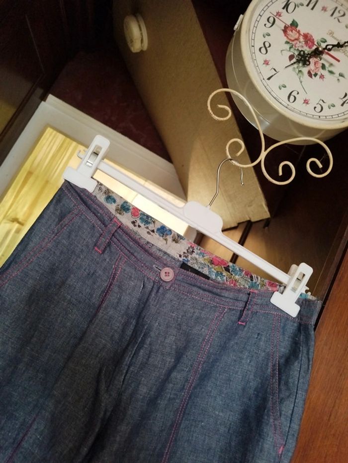 Pantacourt bleu rose vintage style denim y2k 38 - photo numéro 9