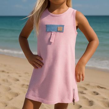 🩷 Robe d'été rose à carreaux Salso Bamba taille 8 ans.