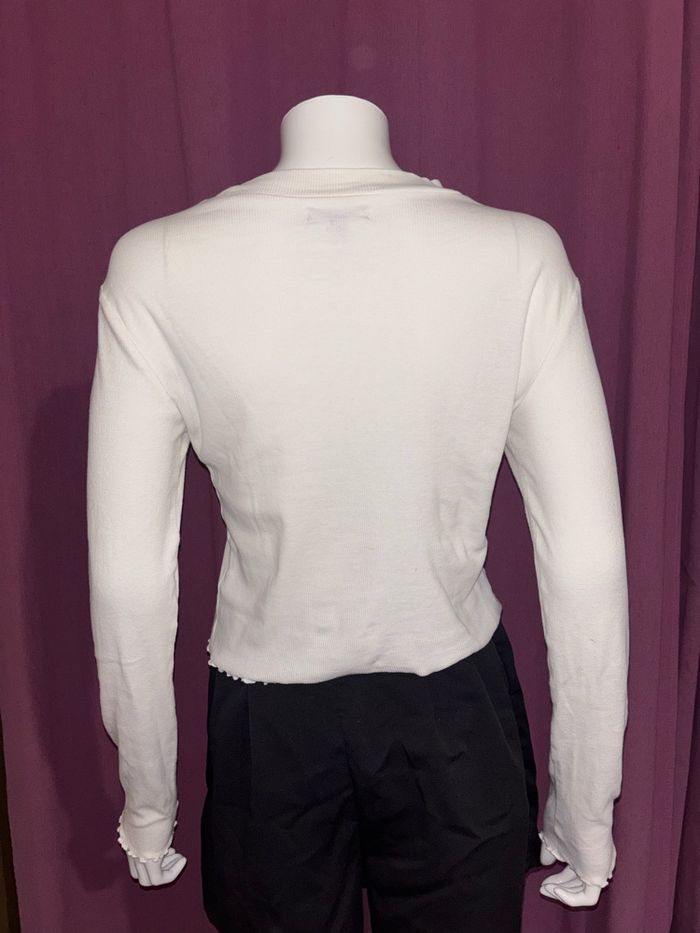 T-shirt blanc à manches longues effet côtelé, Kiabi, taille M / 38 - photo numéro 3
