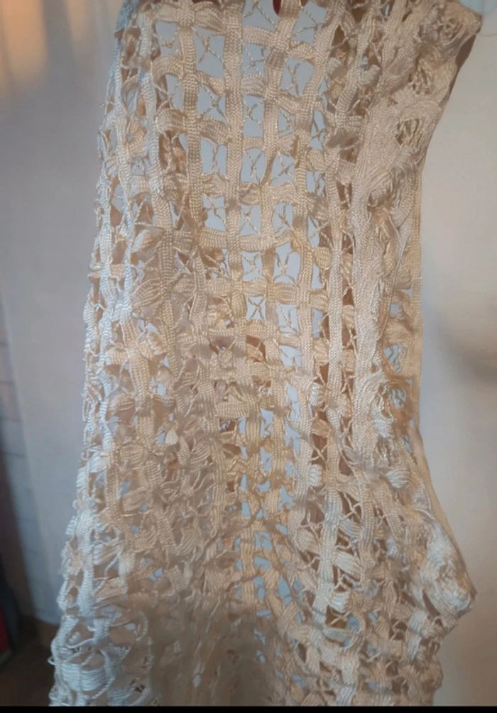 💎gilet en crochet élégant chic beige nude doré taille unique xs s m l extensible vintage authentique - photo numéro 6