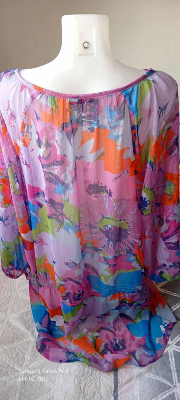 Robe tunique longue en voile motif floral coloré femme 44/46 yessica - photo numéro 10