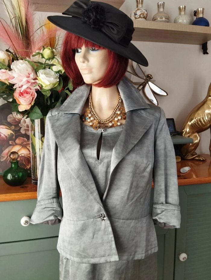 🌹 Ensemble Veste & Robe Gris Irisé Lin Antonelle T38/40🌹 - photo numéro 2