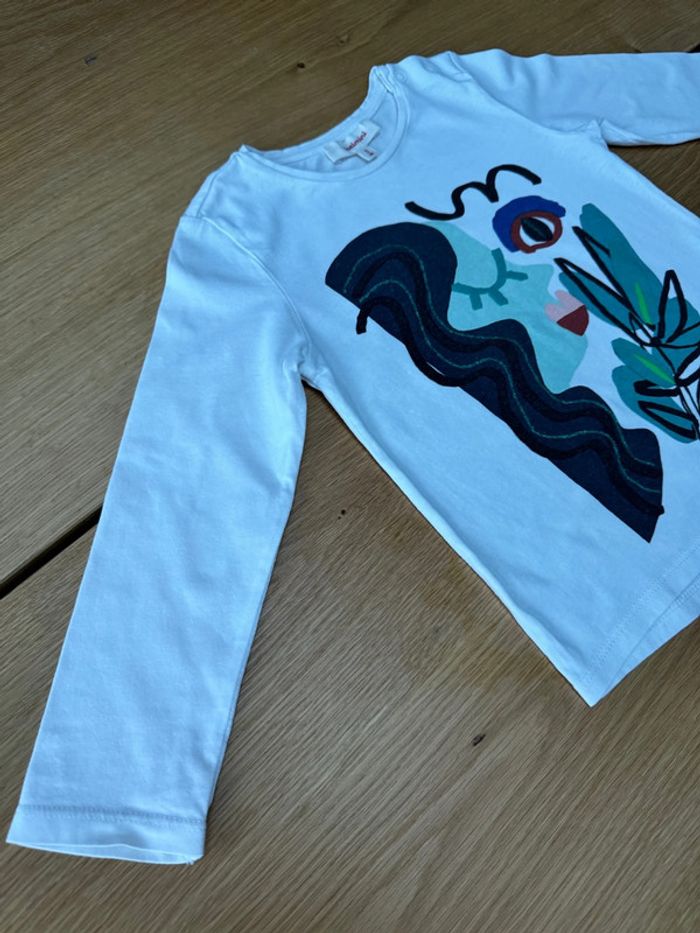 Tenue 2 pièces, teeshirt ML blanc visage vert foncé et tregging vert foncé assorti - Taille 3 Ans - photo numéro 6