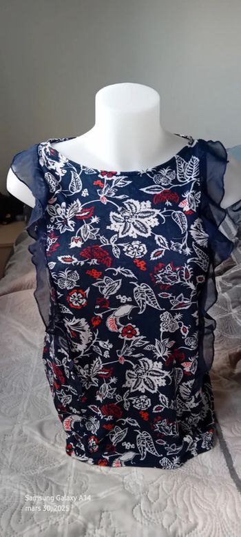 Tunique débardeur avec volant motif floral bleu femme M promod