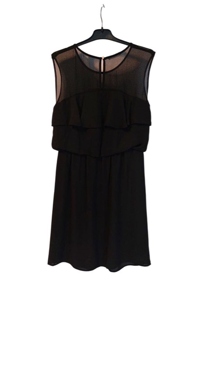 Robe noire Promod fluide à volants et empiècement transparent ✨taille M