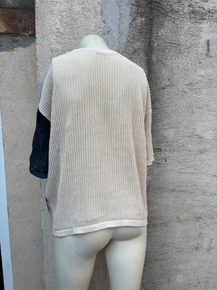 Tee-shirt en maille Zara beige et bleu – Taille XL - photo numéro 5