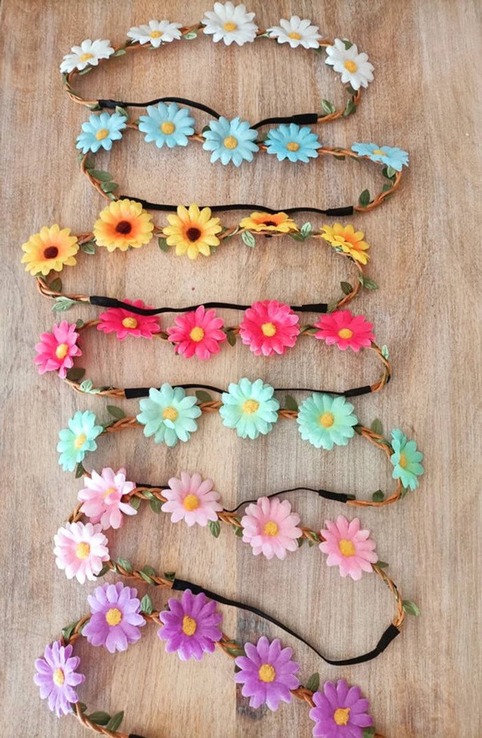 Lot de 7 bandeaux cheveux élastiques Fleurs