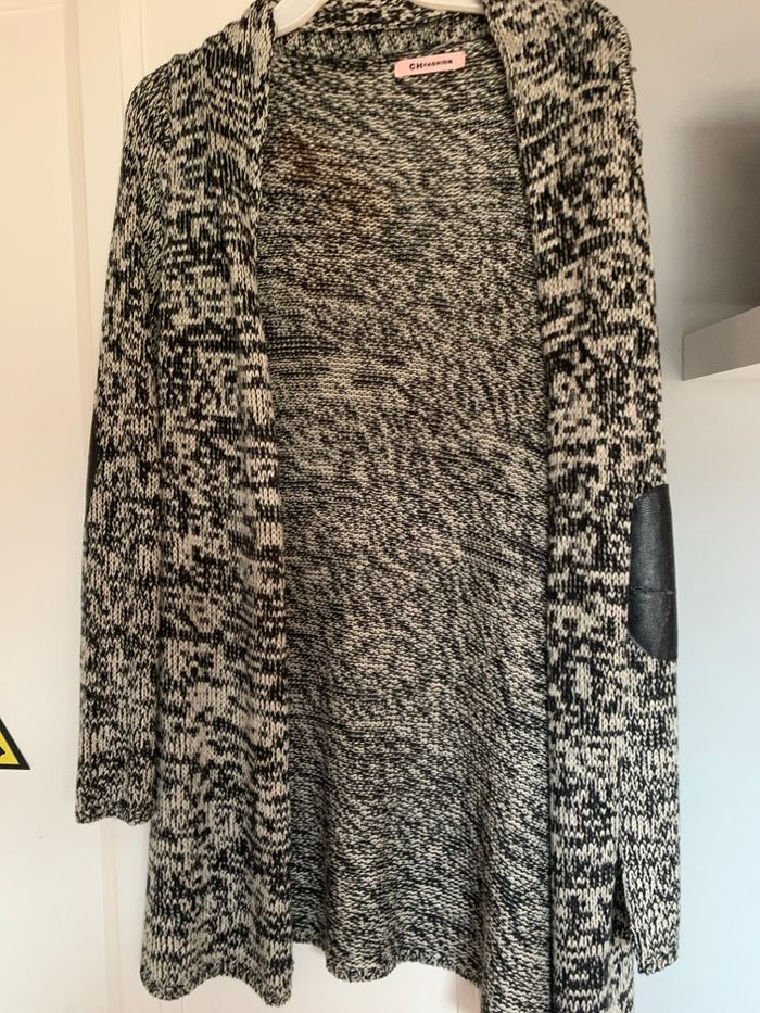 Long gilet, couleur chiné, gris, chiné, chiné, laine, coton et acrylique taille M