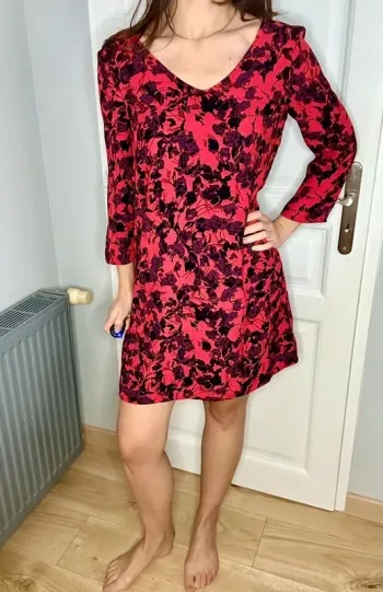 Robe rouge fluide imprimé fleuri – Promod (T 36 / S)
