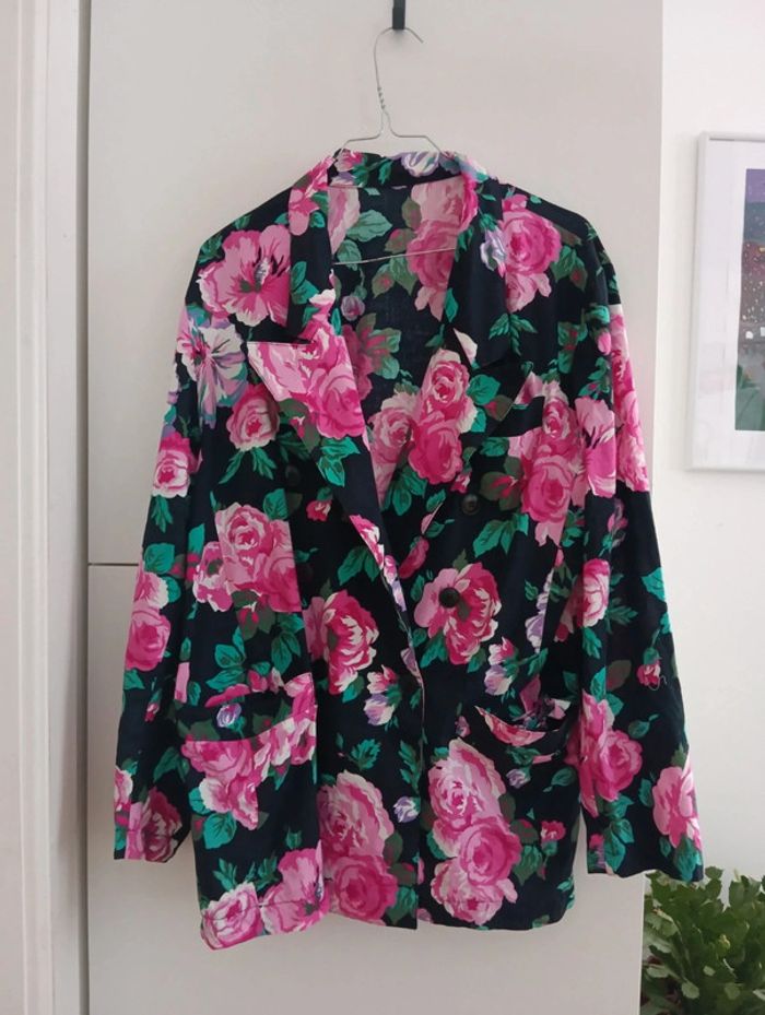 Veste vintage en coton à fleurs