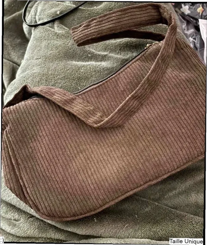 Sac épaule marron côtelé rétro - photo numéro 3