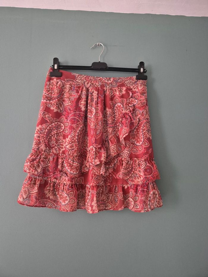 Jupe elastique terracotta avec motifs fleuris, taille 42, Molly bracken, neuve - photo numéro 3