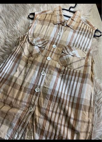 Chemise / chemisette sans manches à carreaux marron et beige Taille M / 38