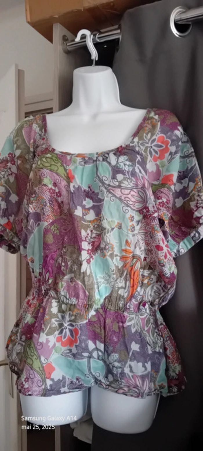 Blouse légère motif fleurs colorées femme 42/44 camaïeu - photo numéro 11