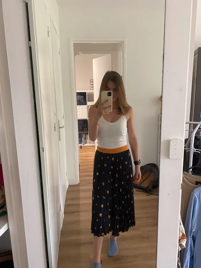 Jupe plissée marine à motif - Mango