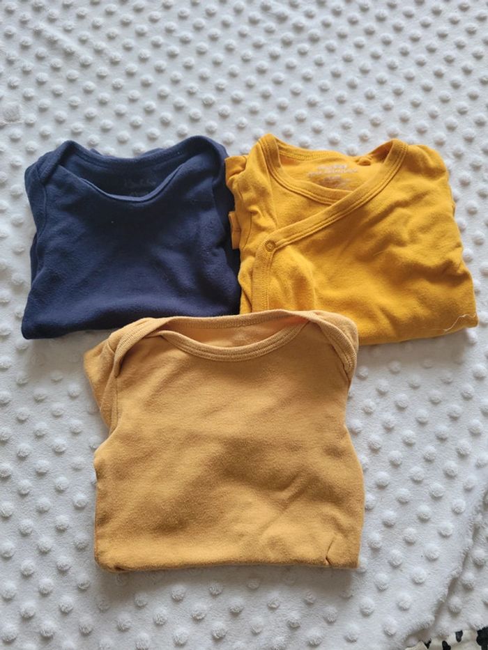 Lot 3 bodies manches longues – 6 mois – Tons chauds et profonds