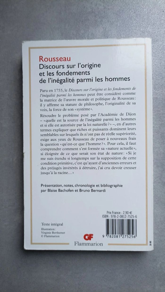 Livre Discours sur l'origine et les fondements de l'inégalité parmi les hommes Rousseau flammarion - photo numéro 2
