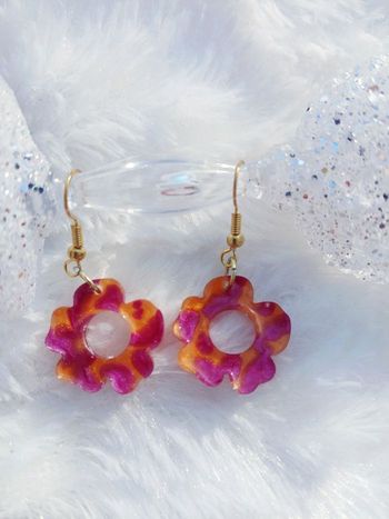 Boucles d'oreilles fleurs rose orange 