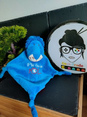 Doudou plat lion bleu p'tit fan de l'ol football lyon blanc rouge olympique foot