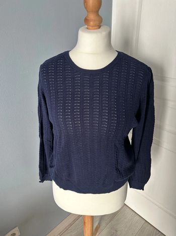 Pull bleu marine Camaïeu détails broderie