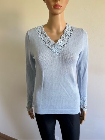 Pull bleu clair avec dentelle Morgan taille S TBE