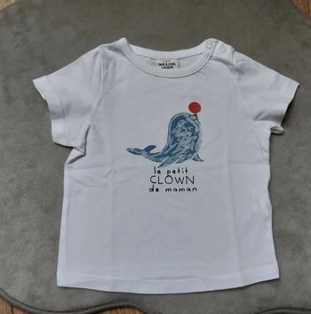 tee-shirt MC tape à l'oeil "le petit clown de maman" 6 mois état comme neuf