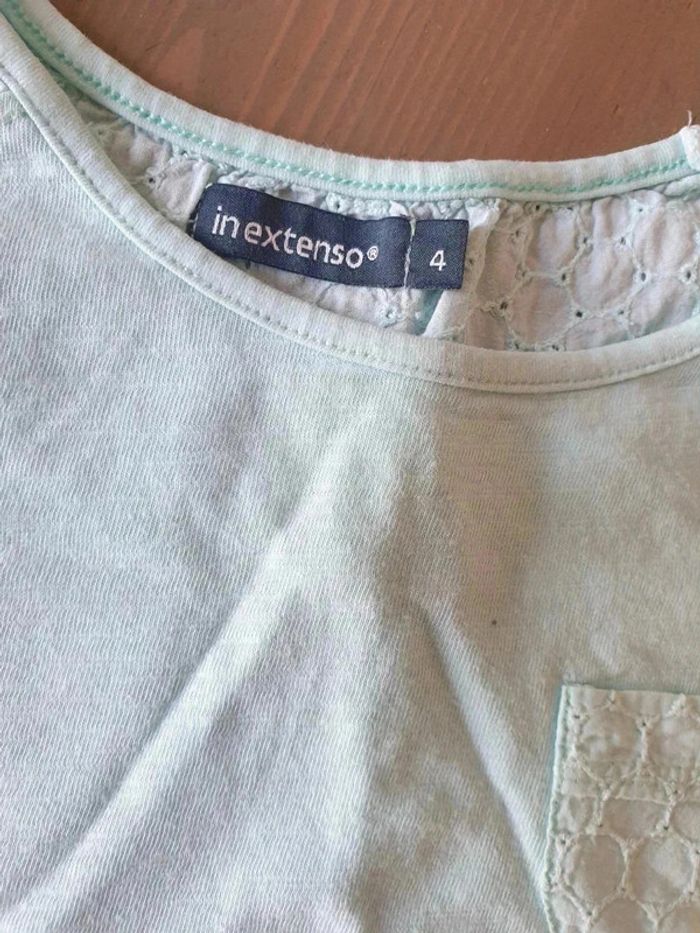 Tshirt 4 ans In Extenso vert d eau uni dentelle