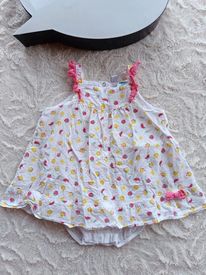 Robe bretelles été + body intégré Fille 3 mois Fruits Smiley Baby 100% coton - photo numéro 2