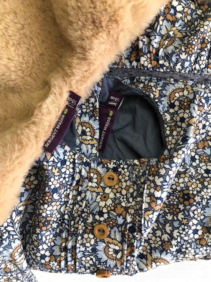 SERGENT MAJOR - NEW - 2P BÉBÉ FILLE IMPRIMÉ LIBERTY, ROBE + BOLÉRO REVERSIBLE 3M - photo numéro 9