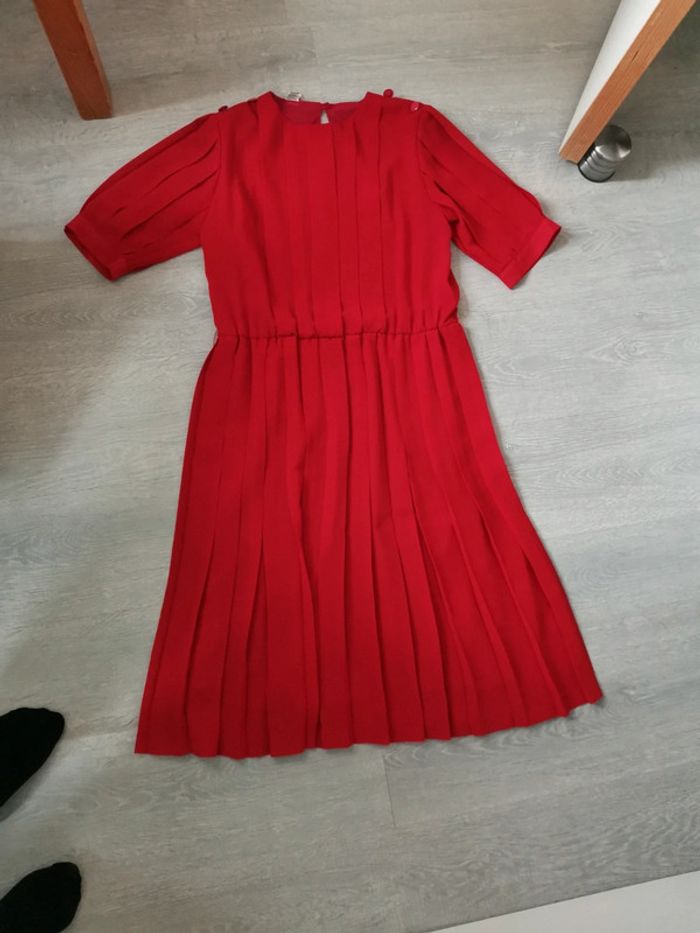 Robe plissée vintage rouge femme